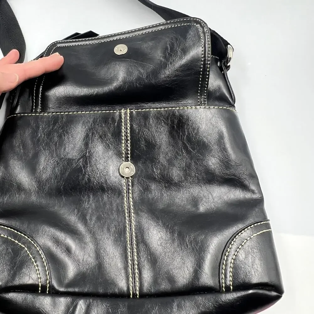 Franco‎ Sarto Classic Black Crossbody Purse Messenger Zippered Handbag Medium